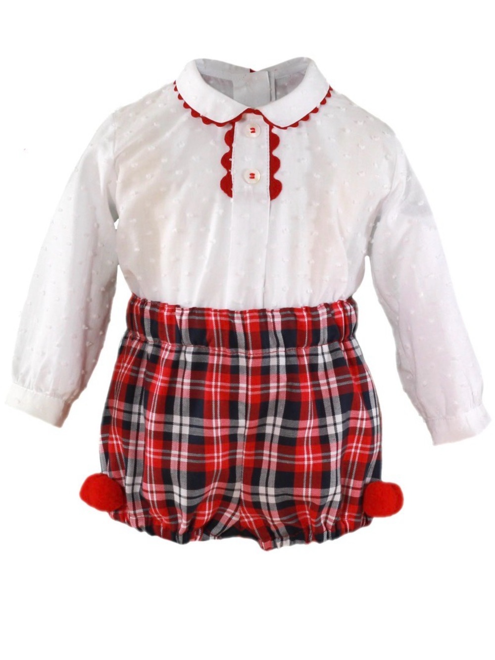 Classic Red Plaid Baby Matching Set with White Top